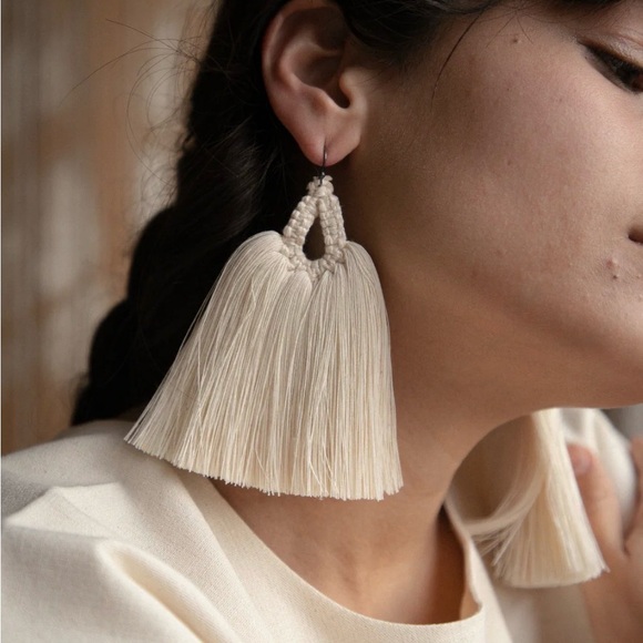 Free People Caralarga Gallos Cream Tassel Earrings - Picture 2 of 4
